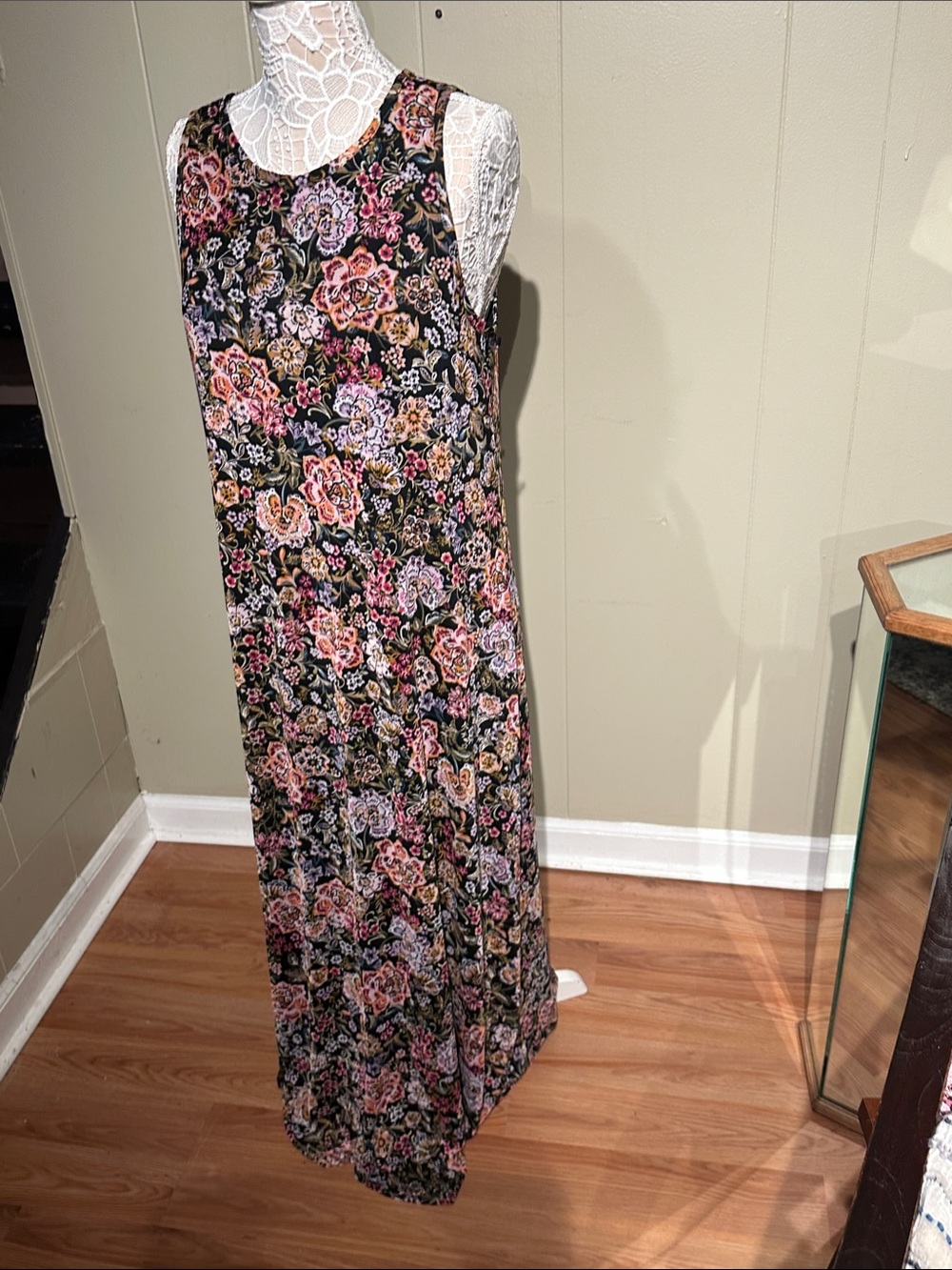 Vince Camuto Black Floral Maxi Dress with Pink and Peach Blooms